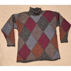 Newport News Shetland Wool Grandpa Sweater PATCHWORK DIAMOND STYLE Medium Pulovr